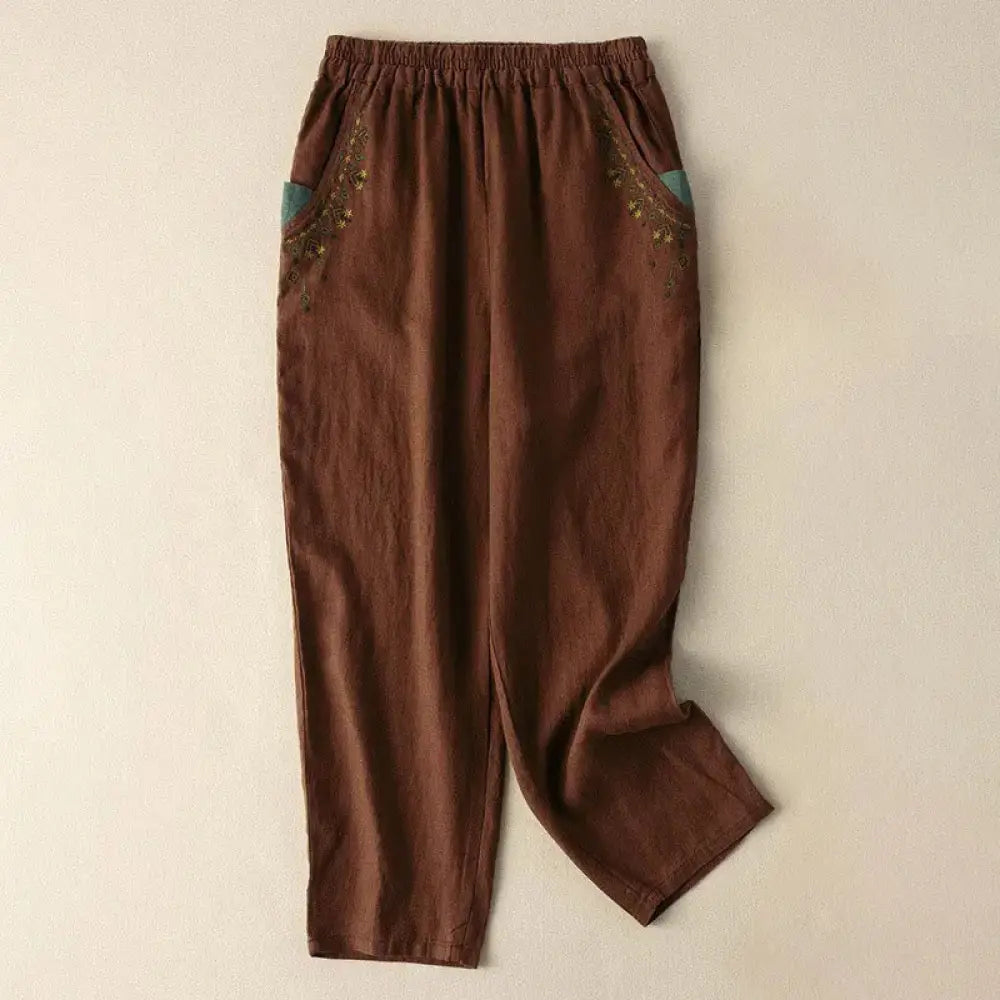 BWOOOH printed harem pants - Vintage Embroidery Elastic Waist Capri H