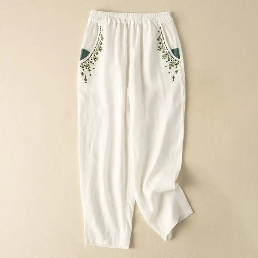 BWOOOH printed harem pants - Vintage Embroidery Elastic Waist Capri H