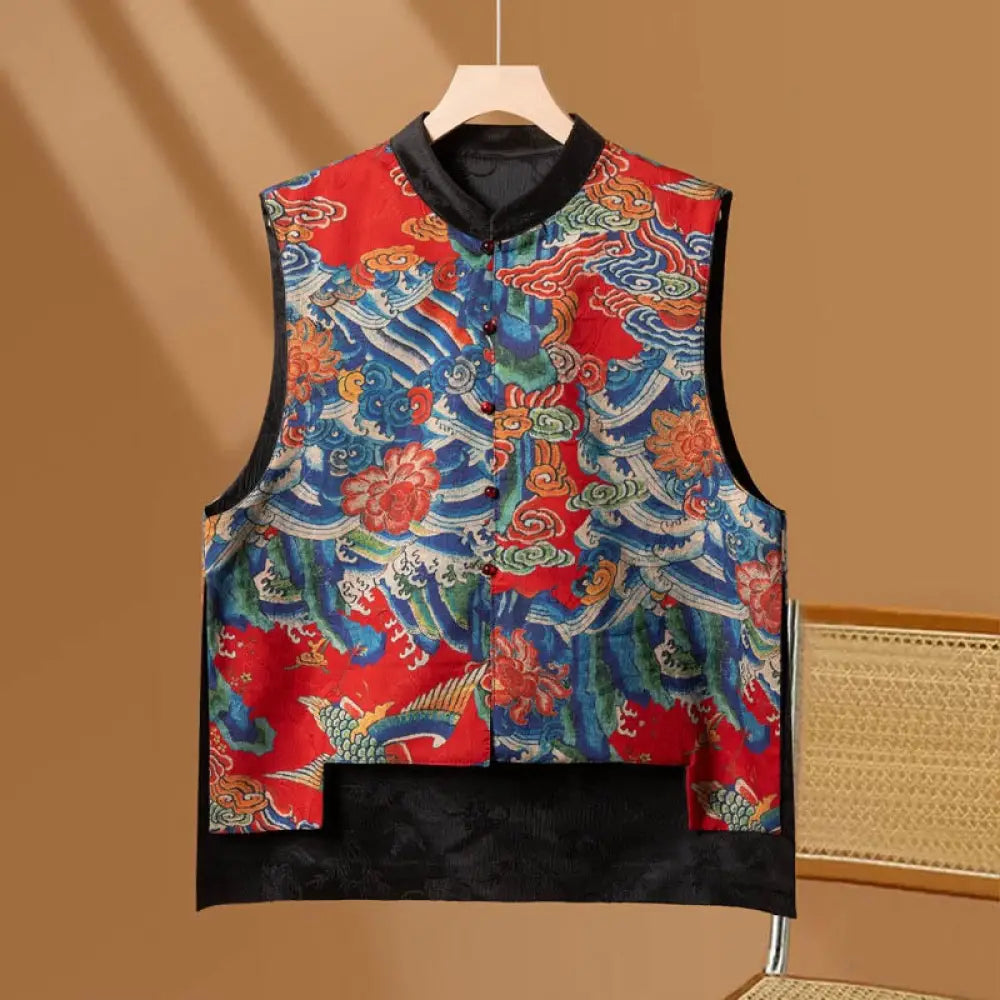 BWOOOH Vintage Embroidery Flower Cloud Pattern Vest