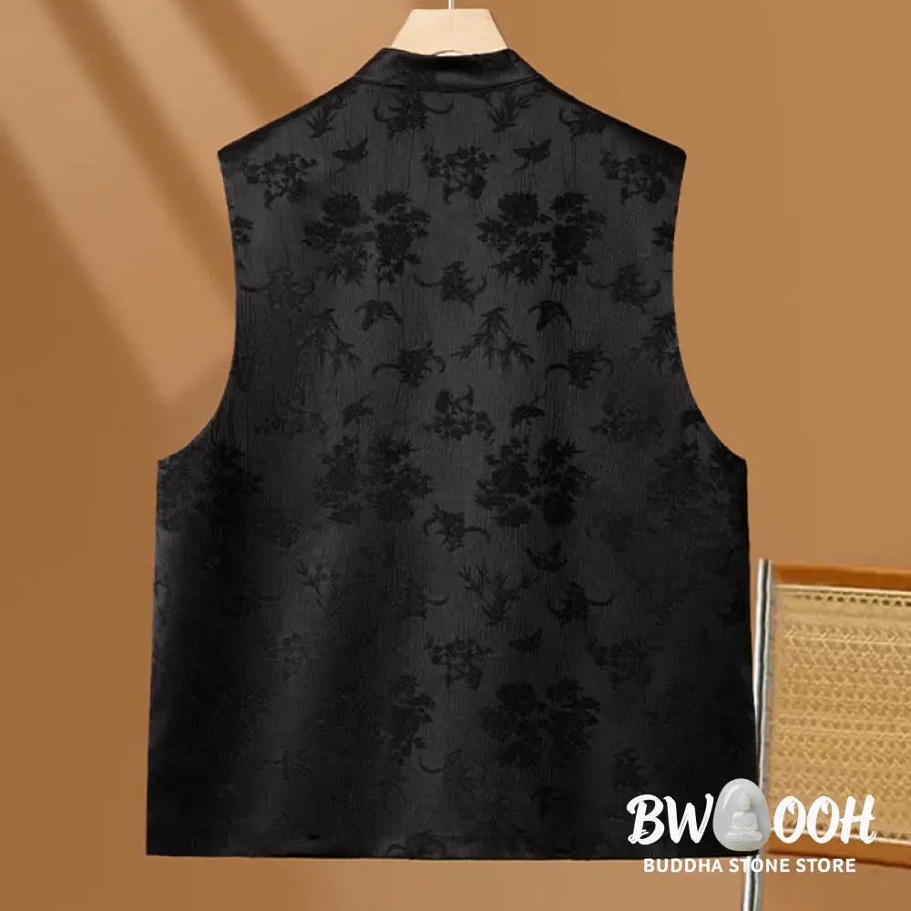Buddha Stones Vintage Embroidery Flower Cloud Pattern Vest - Waistcoat
