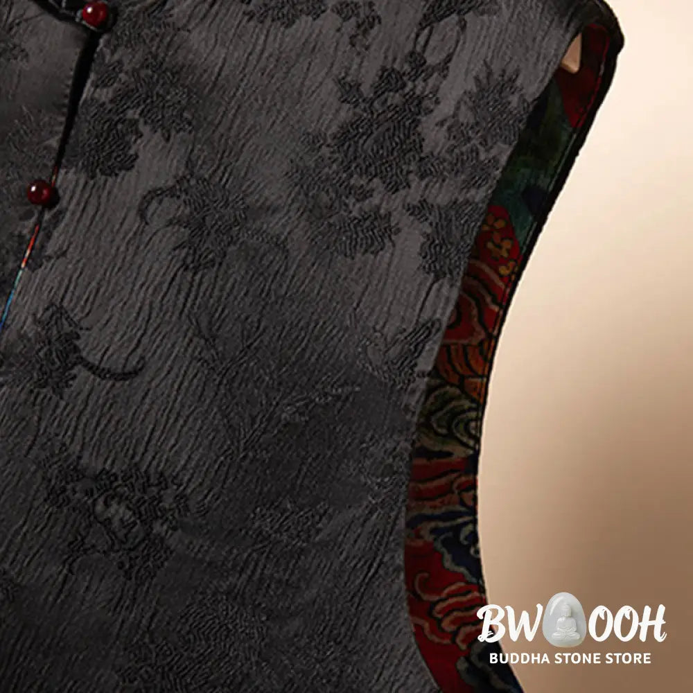 Buddha Stones Vintage Embroidery Flower Cloud Pattern Vest - Waistcoat