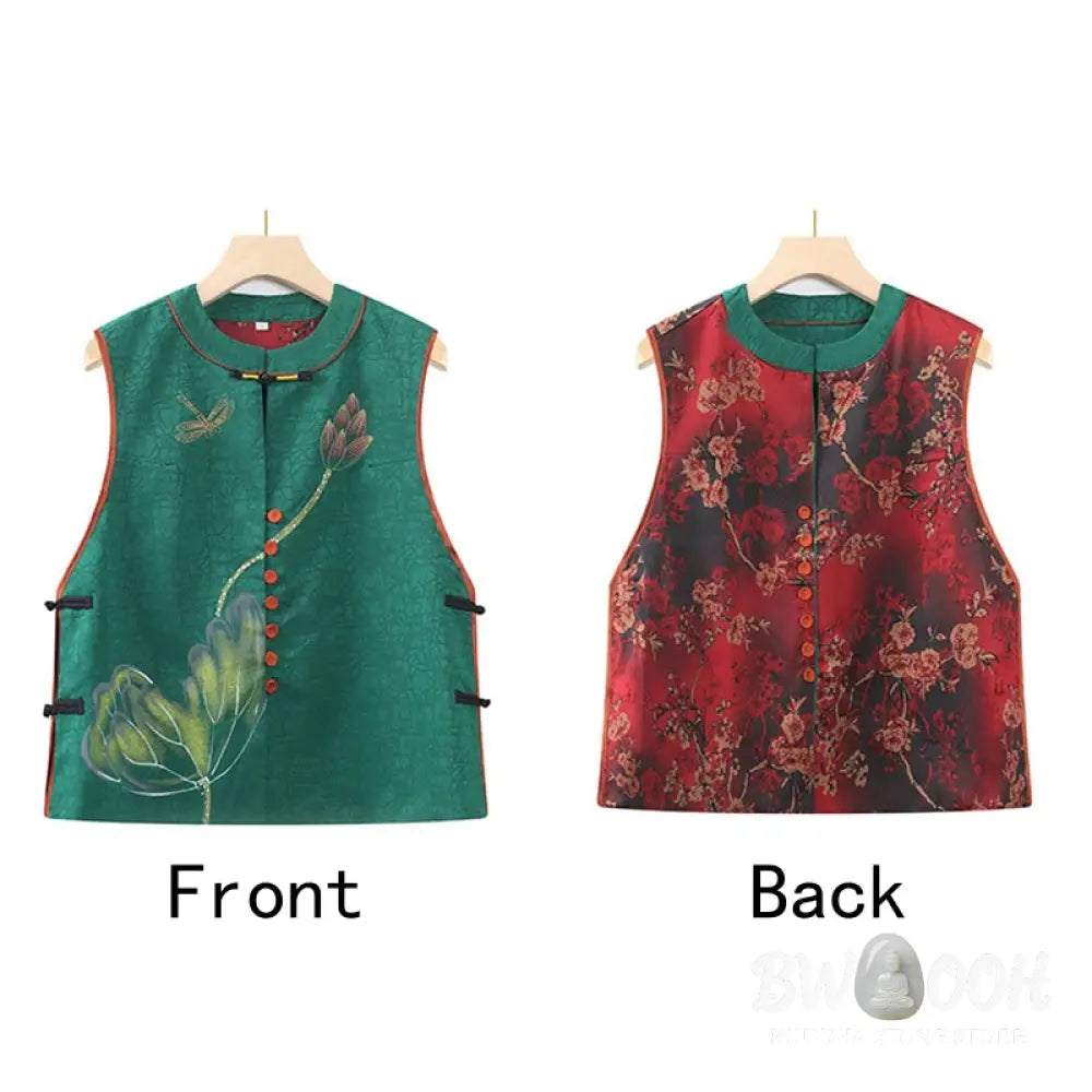 Buddha Stones Vintage Embroidery Jacquard Weave Flower Pattern Vest - Waistcoat