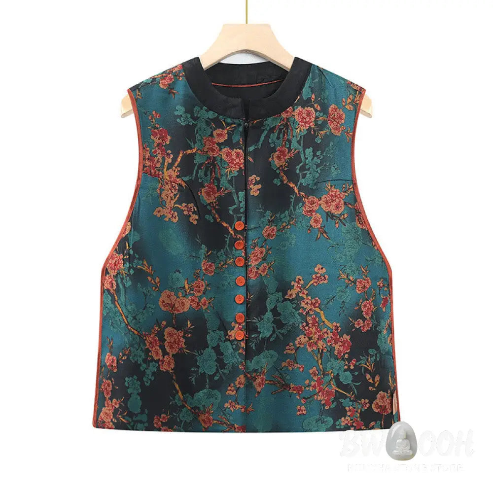 Buddha Stones Vintage Embroidery Jacquard Weave Flower Pattern Vest - Waistcoat