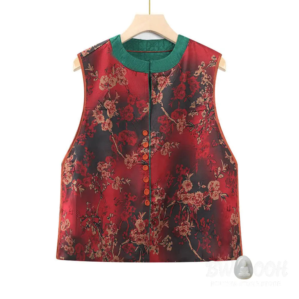 Buddha Stones Vintage Embroidery Jacquard Weave Flower Pattern Vest - Waistcoat