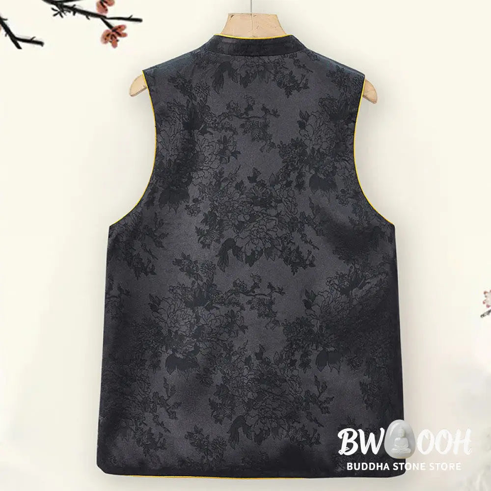Buddha Stones Vintage Embroidery Plum Blossom Pattern Double-Sided Wear Vest - Waistcoat