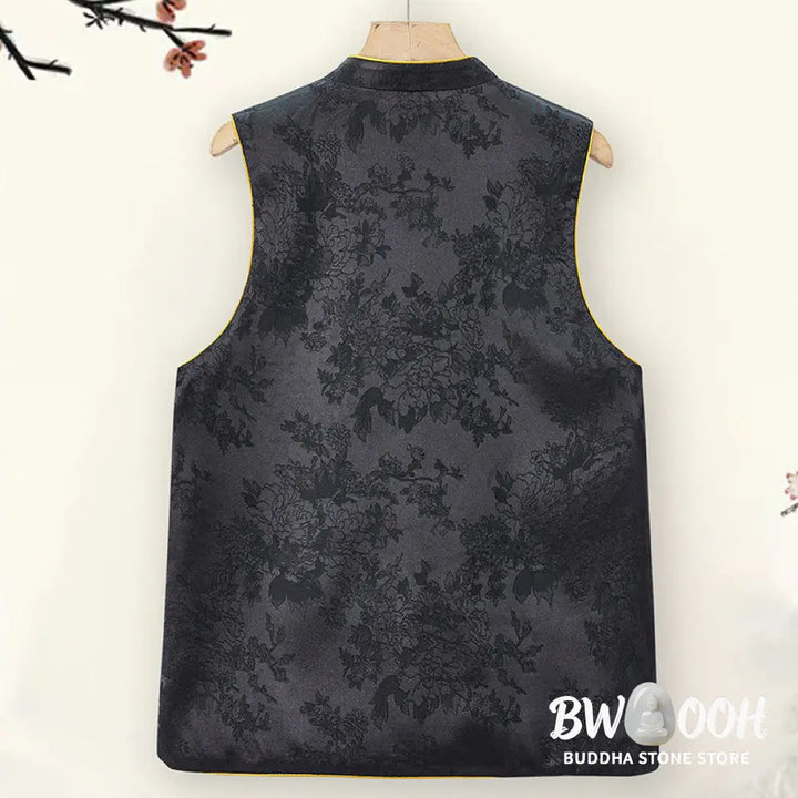 Buddha Stones Vintage Embroidery Plum Blossom Pattern Double-Sided Wear Vest - Waistcoat