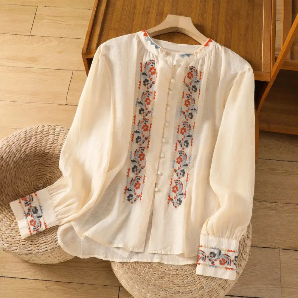 BWOOOH Vintage Embroidery Single Row Multi-Button Placket