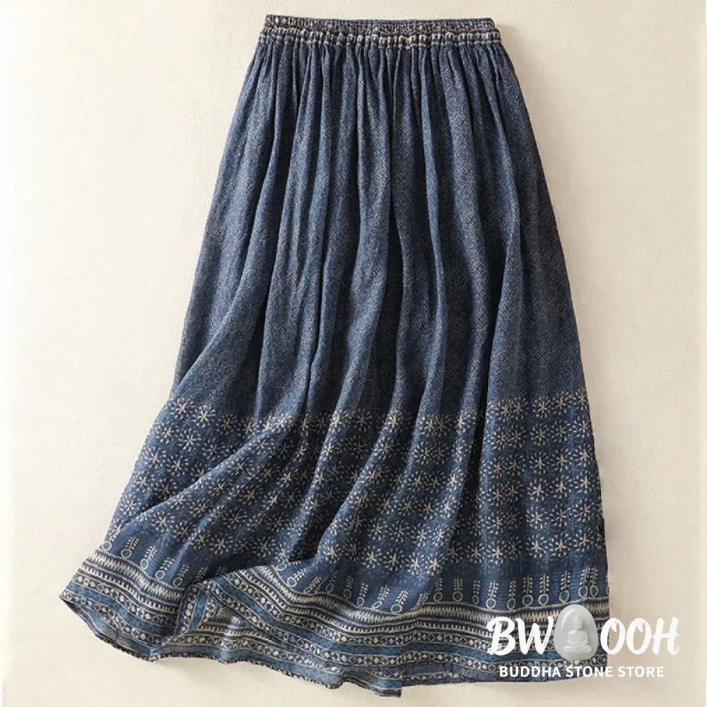 Buddha Stones Vintage Ethnic Floral Pattern Lined Drawstring Women’s Skirt With Pockets - Skirt