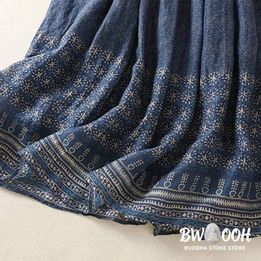 Buddha Stones Vintage Ethnic Floral Pattern Lined Drawstring Women’s Skirt With Pockets - Skirt