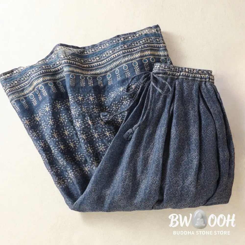Buddha Stones Vintage Ethnic Floral Pattern Lined Drawstring Women’s Skirt With Pockets - Skirt