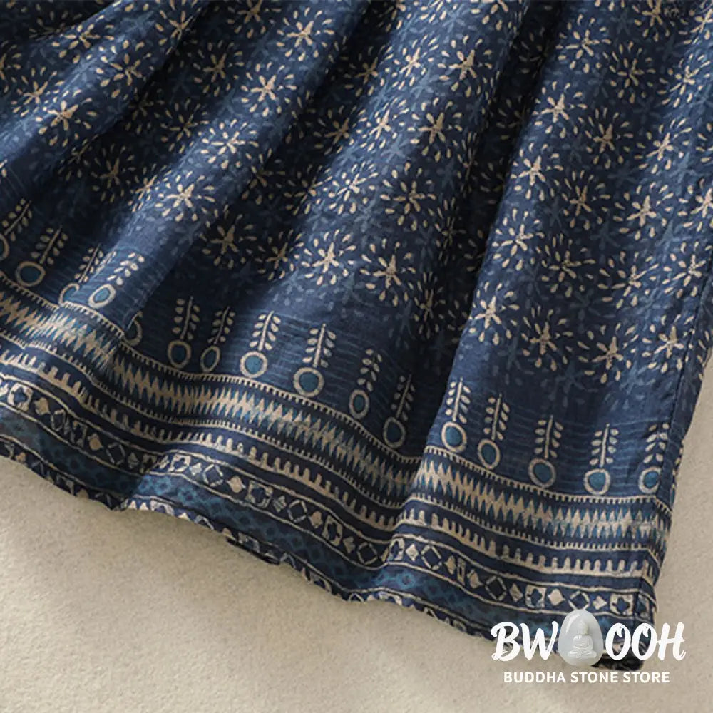 Buddha Stones Vintage Ethnic Floral Pattern Lined Drawstring Women’s Skirt With Pockets - Skirt