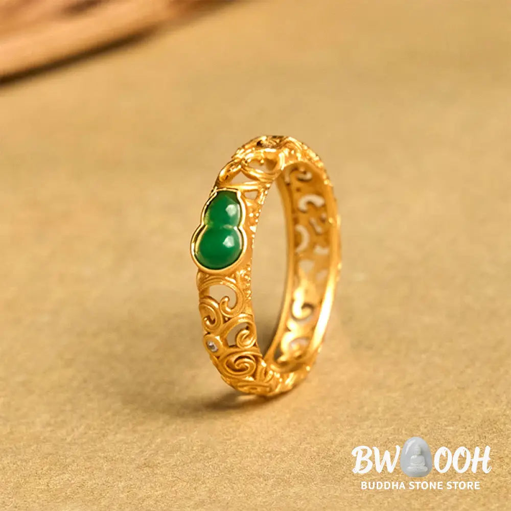 Buddha Stones Vintage Gourd Green Chalcedony Copper Alloy Wealth Ring - Ring