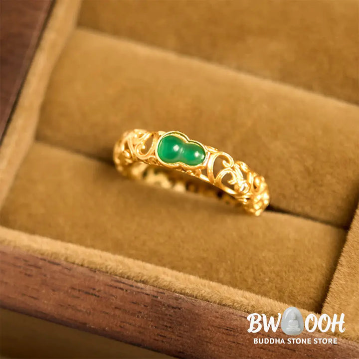 Buddha Stones Vintage Gourd Green Chalcedony Copper Alloy Wealth Ring - Ring