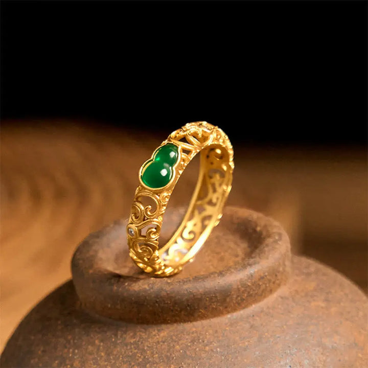 BWOOOH Vintage Gourd Green Chalcedony Copper Alloy Wealth Ring — Copper spiritual jewelry for spiritual healing and mindfu...