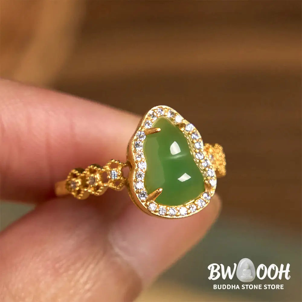 Buddha Stones Vintage Gourd Green Chalcedony Copper Plated Gold Adjustable Wealth Ring - Green Chalcedony(Adjustable)