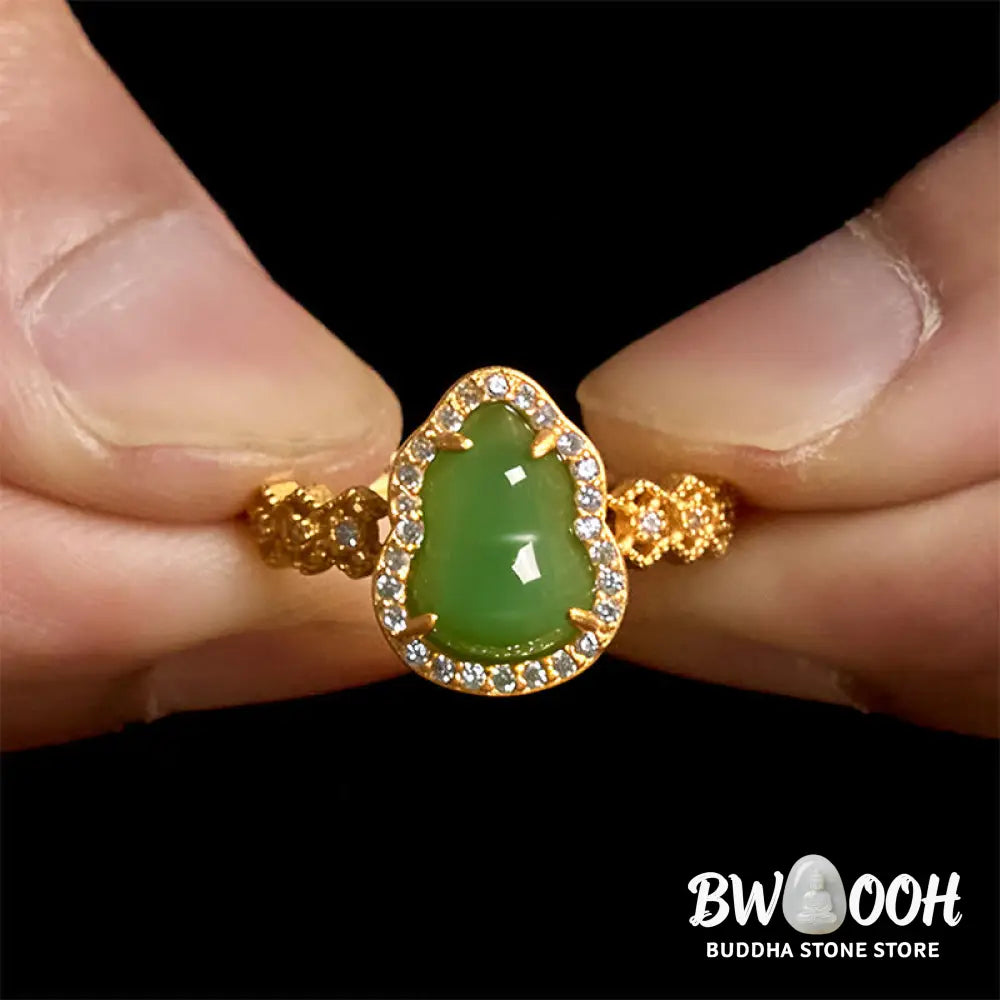 Buddha Stones Vintage Gourd Green Chalcedony Copper Plated Gold Adjustable Wealth Ring - Green Chalcedony(Adjustable)