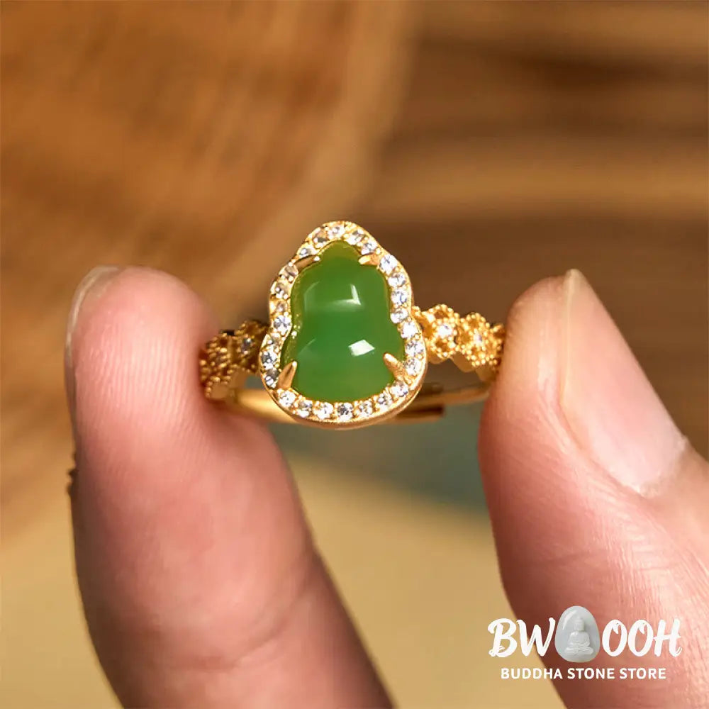 Buddha Stones Vintage Gourd Green Chalcedony Copper Plated Gold Adjustable Wealth Ring - Green Chalcedony(Adjustable)