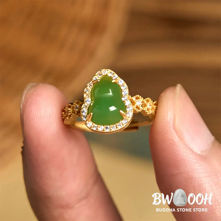 Buddha Stones Vintage Gourd Green Chalcedony Copper Plated Gold Adjustable Wealth Ring - Green Chalcedony(Adjustable)