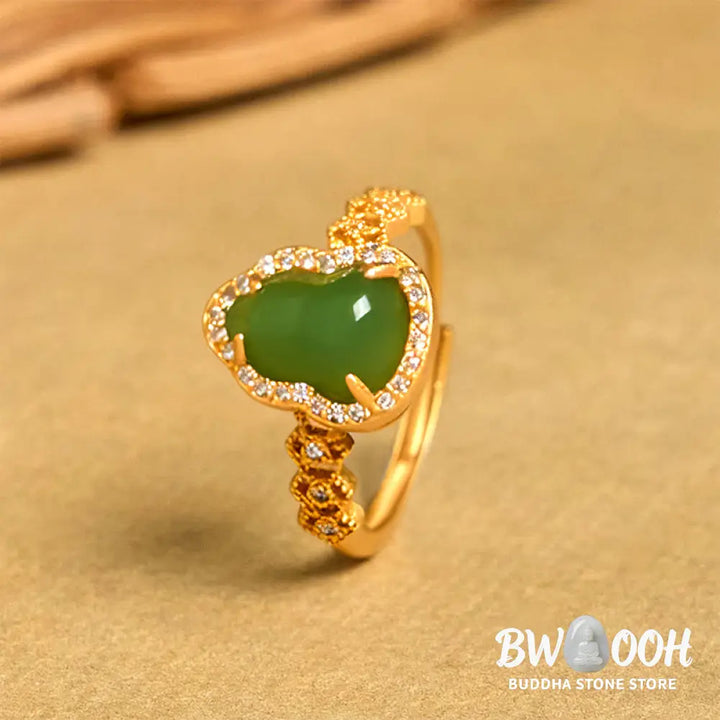 Buddha Stones Vintage Gourd Green Chalcedony Copper Plated Gold Adjustable Wealth Ring - Green Chalcedony(Adjustable)