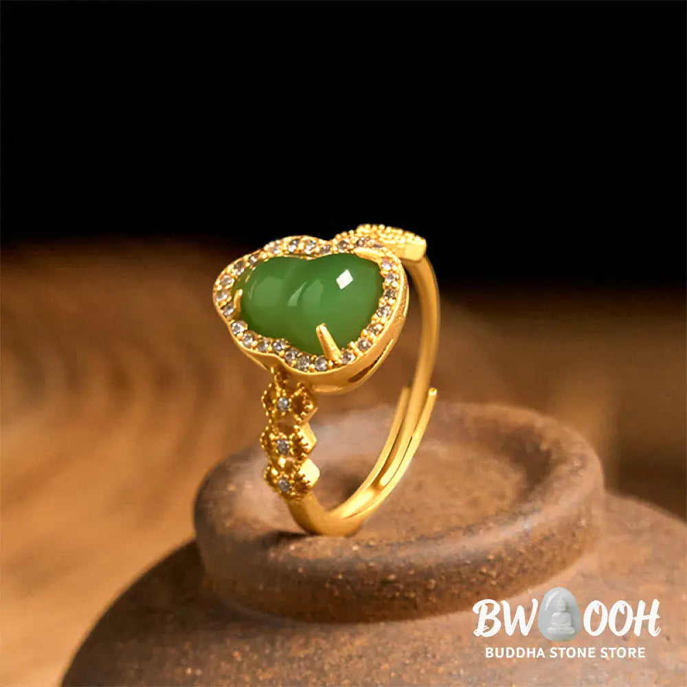 Buddha Stones Vintage Gourd Green Chalcedony Copper Plated Gold Adjustable Wealth Ring - Green Chalcedony(Adjustable)