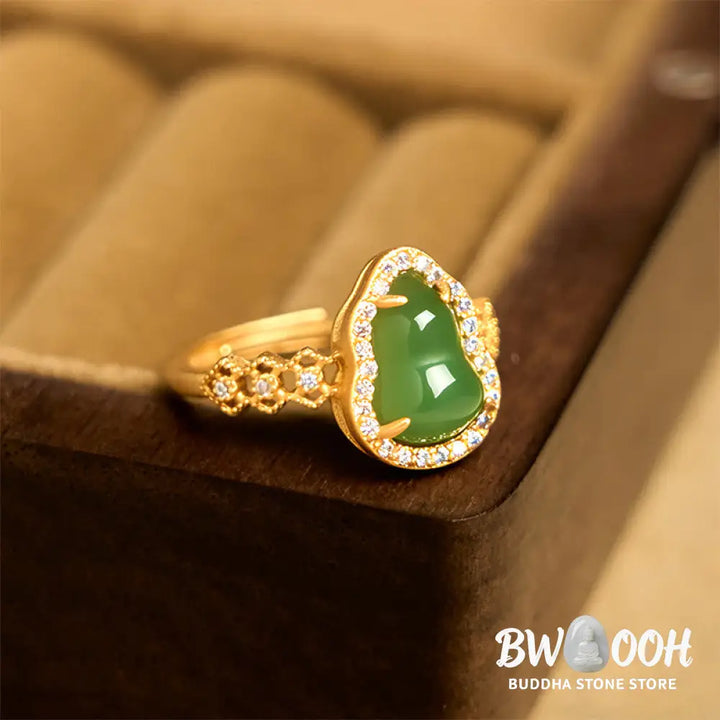Buddha Stones Vintage Gourd Green Chalcedony Copper Plated Gold Adjustable Wealth Ring - Green Chalcedony(Adjustable)