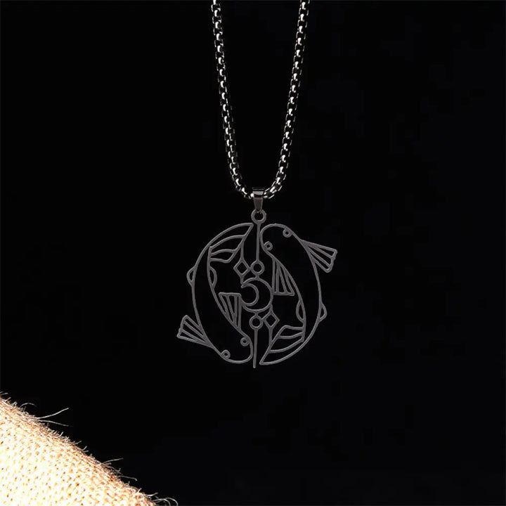 Buddha Stones Vintage Koi Fish Hollow Design Stainless Steel Luck Necklace Pendant - BWOOOH - Black - Necklaces &amp;