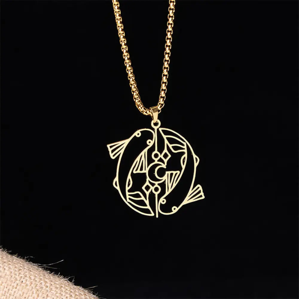Buddha Stones Vintage Koi Fish Hollow Design Stainless Steel Luck Necklace Pendant - BWOOOH - Gold - Necklaces &amp;