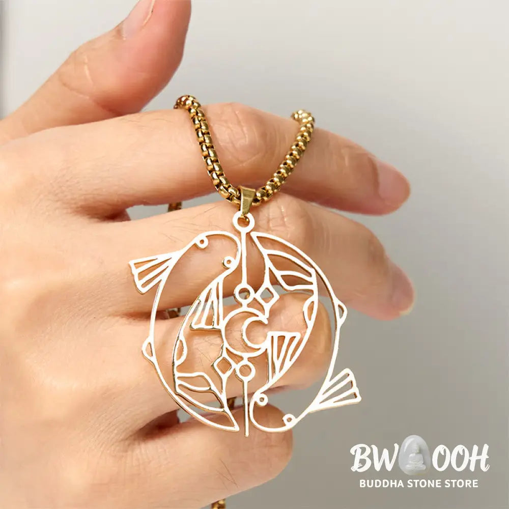 Buddha Stones Vintage Koi Fish Hollow Design Stainless Steel Luck Necklace Pendant - BWOOOH - Necklaces &amp; Pendants
