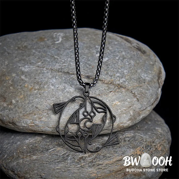 Buddha Stones Vintage Koi Fish Hollow Design Stainless Steel Luck Necklace Pendant - BWOOOH - Necklaces &amp; Pendants