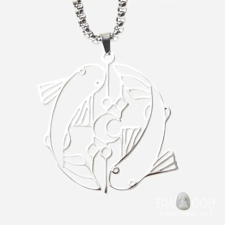 Buddha Stones Vintage Koi Fish Hollow Design Stainless Steel Luck Necklace Pendant - BWOOOH - Necklaces &amp; Pendants