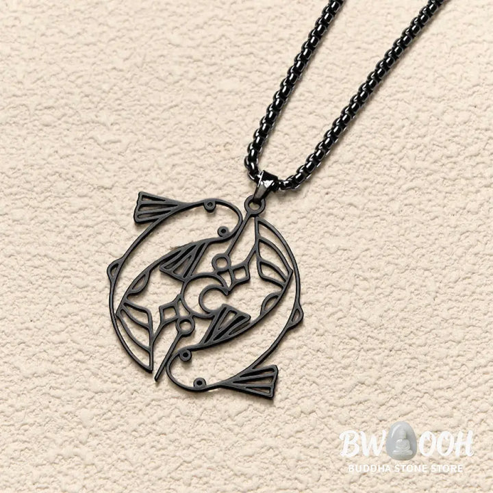 Buddha Stones Vintage Koi Fish Hollow Design Stainless Steel Luck Necklace Pendant - BWOOOH - Necklaces &amp; Pendants