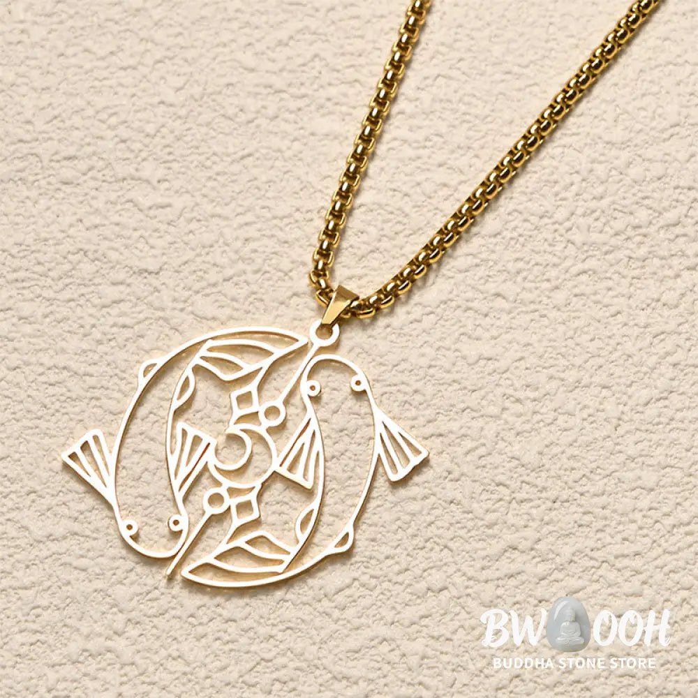 Buddha Stones Vintage Koi Fish Hollow Design Stainless Steel Luck Necklace Pendant - BWOOOH - Necklaces &amp; Pendants