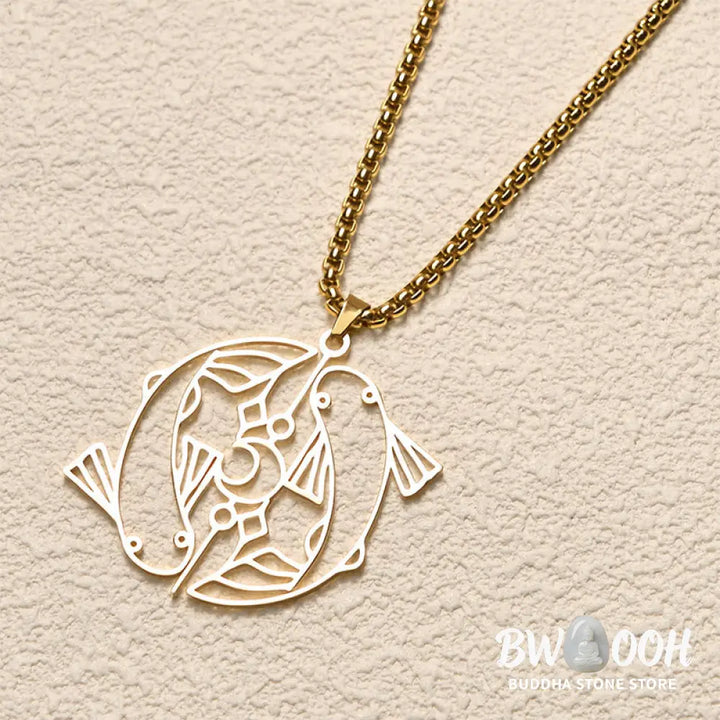 Buddha Stones Vintage Koi Fish Hollow Design Stainless Steel Luck Necklace Pendant - BWOOOH - Necklaces &amp; Pendants