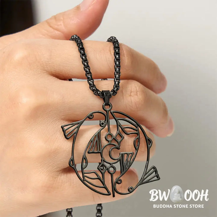 Buddha Stones Vintage Koi Fish Hollow Design Stainless Steel Luck Necklace Pendant - BWOOOH - Necklaces &amp; Pendants