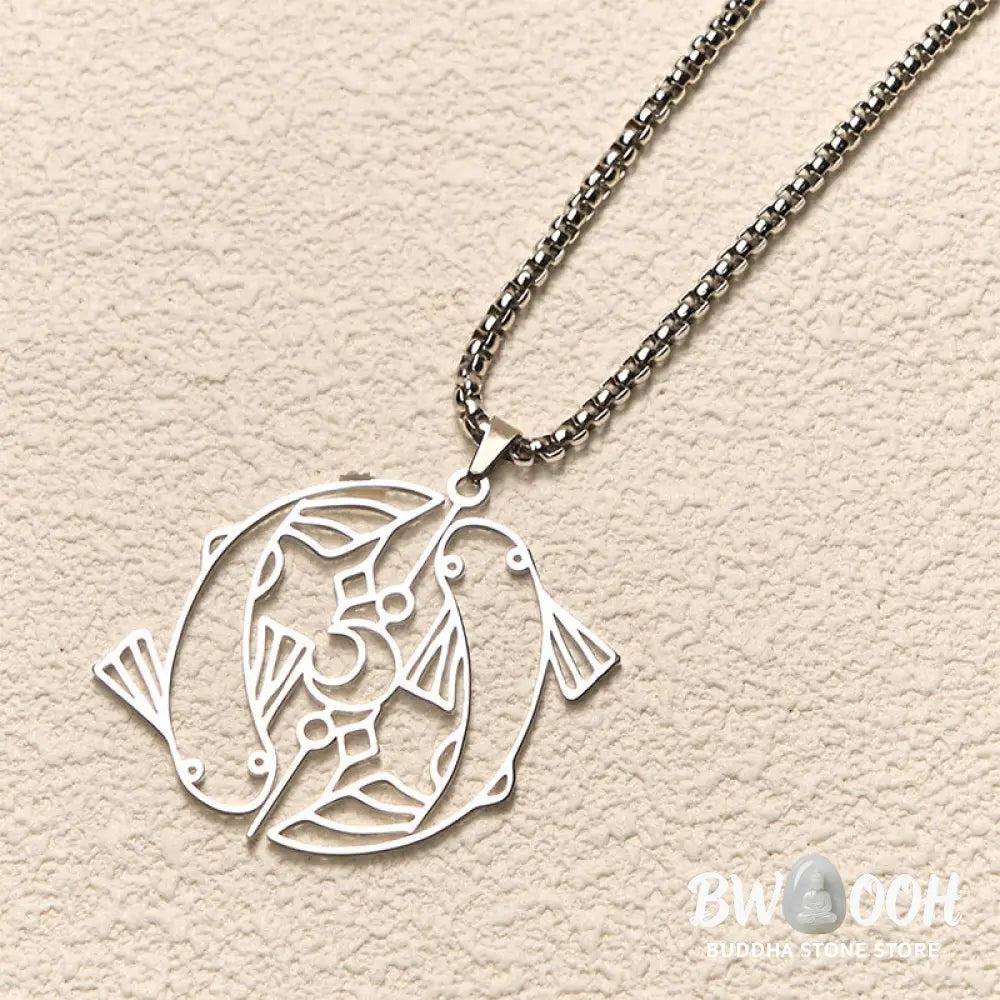 Buddha Stones Vintage Koi Fish Hollow Design Stainless Steel Luck Necklace Pendant - BWOOOH - Necklaces &amp; Pendants