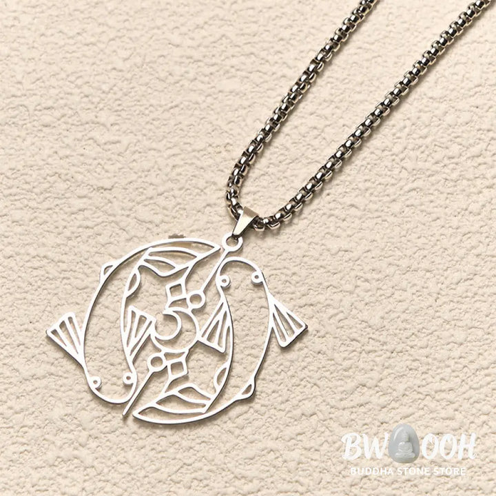 Buddha Stones Vintage Koi Fish Hollow Design Stainless Steel Luck Necklace Pendant - BWOOOH - Necklaces &amp; Pendants