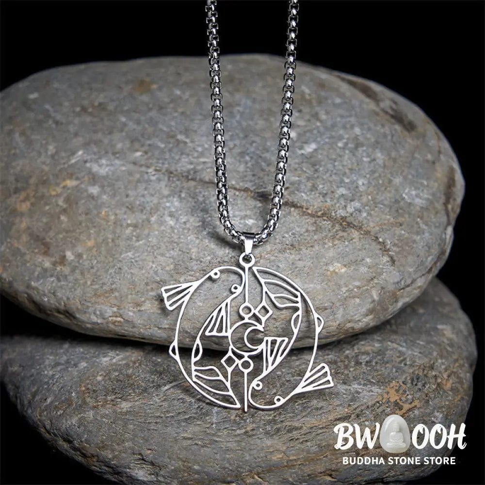 Buddha Stones Vintage Koi Fish Hollow Design Stainless Steel Luck Necklace Pendant - BWOOOH - Necklaces &amp; Pendants