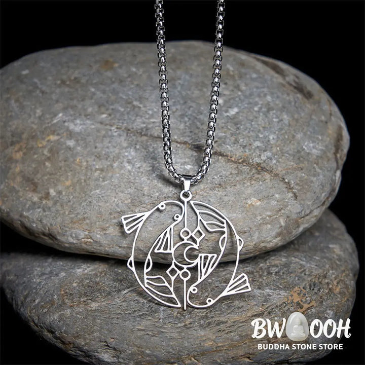 Buddha Stones Vintage Koi Fish Hollow Design Stainless Steel Luck Necklace Pendant - BWOOOH - Necklaces &amp; Pendants