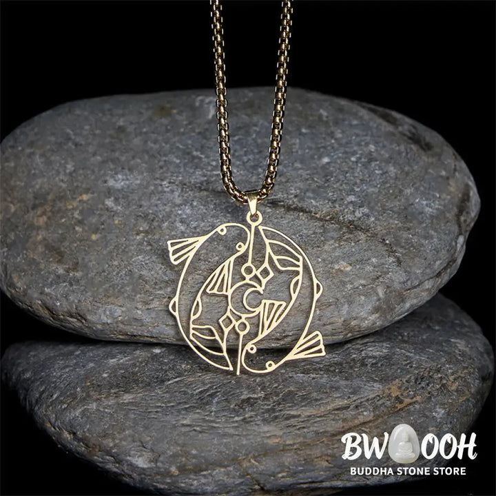 Buddha Stones Vintage Koi Fish Hollow Design Stainless Steel Luck Necklace Pendant - BWOOOH - Necklaces &amp; Pendants