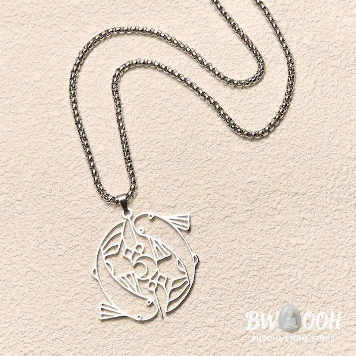 Buddha Stones Vintage Koi Fish Hollow Design Stainless Steel Luck Necklace Pendant - BWOOOH - Necklaces &amp; Pendants