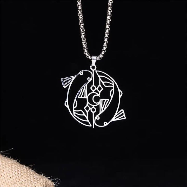 Buddha Stones Vintage Koi Fish Hollow Design Stainless Steel Luck Necklace Pendant - BWOOOH - Silver - Necklaces &amp;