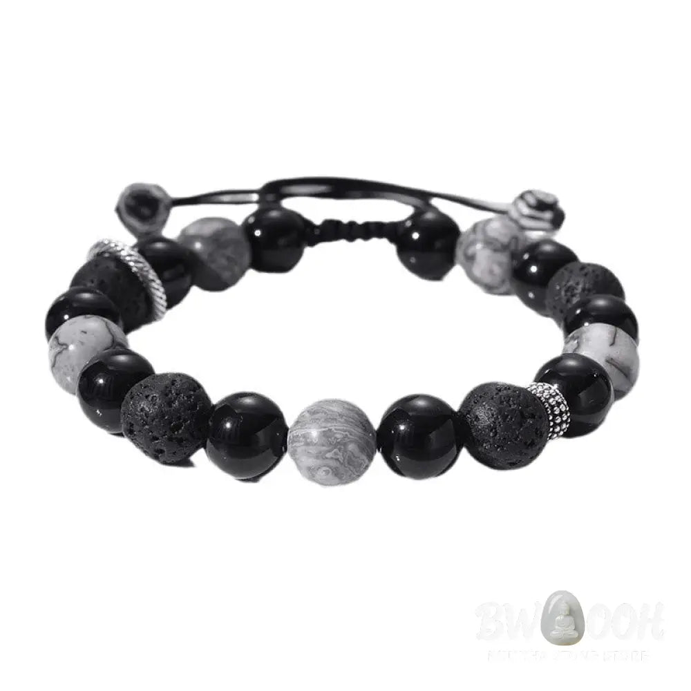 Buddha Stones Vintage Lava Rock Black Obsidian Picasso Jasper Beads Support Rope Bracelet - BWOOOH - Lava Rock(Wrist