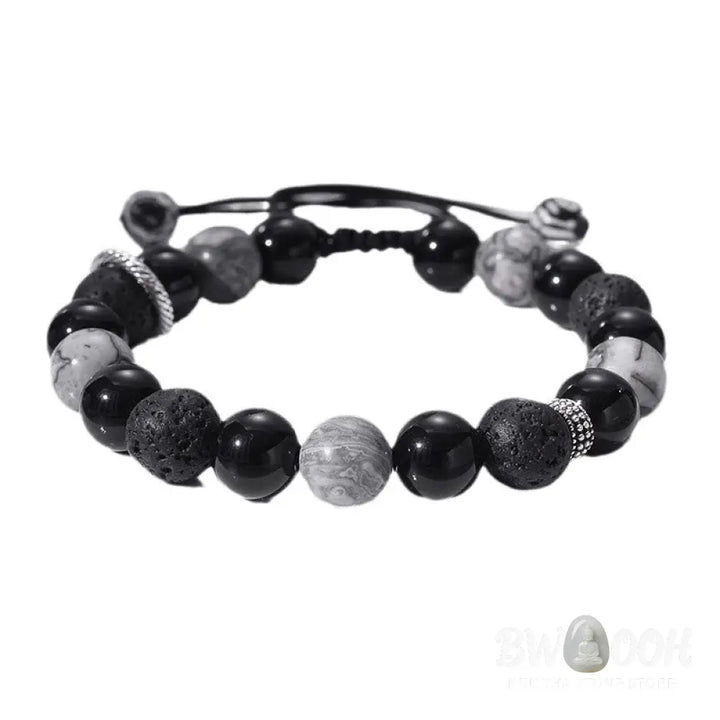 Buddha Stones Vintage Lava Rock Black Obsidian Picasso Jasper Beads Support Rope Bracelet - BWOOOH - Lava Rock(Wrist
