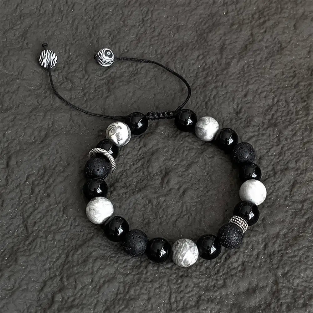 BWOOOH Vintage Lava Rock Black Obsidian Picasso Jasper Beads Support Rope Bracelet - BWOOOH - Lava Rock(Wrist
