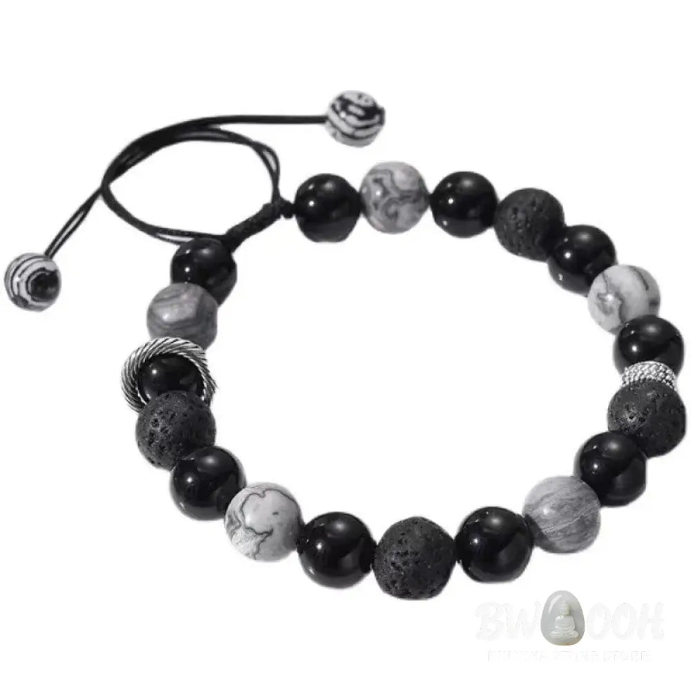 Buddha Stones Vintage Lava Rock Black Obsidian Picasso Jasper Beads Support Rope Bracelet - BWOOOH - Lava Rock(Wrist