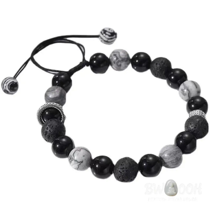 Buddha Stones Vintage Lava Rock Black Obsidian Picasso Jasper Beads Support Rope Bracelet - BWOOOH - Lava Rock(Wrist