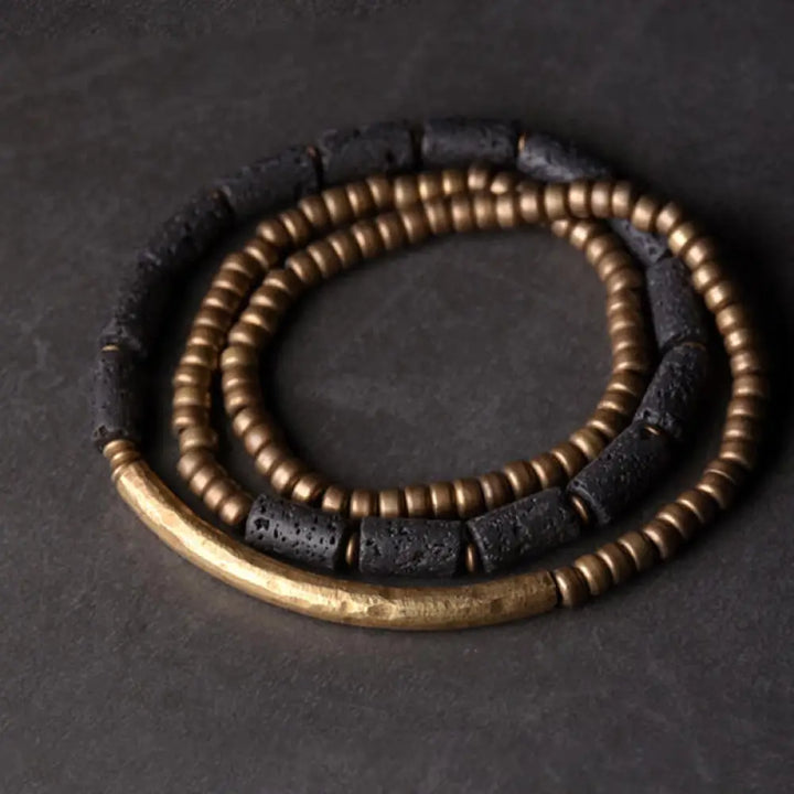 BWOOOH Vintage Lava Rock Copper Beads Multi-layered Wrap Bracelet - BWOOOH - 14-14.6cm - Bracelet