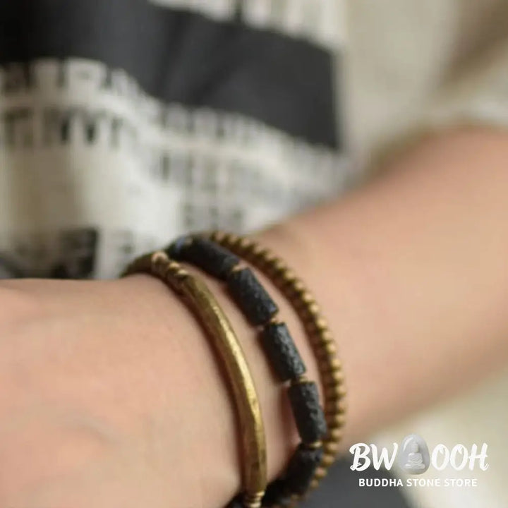 Buddha Stones Vintage Lava Rock Copper Beads Multi-layered Wrap Bracelet - BWOOOH - Bracelet