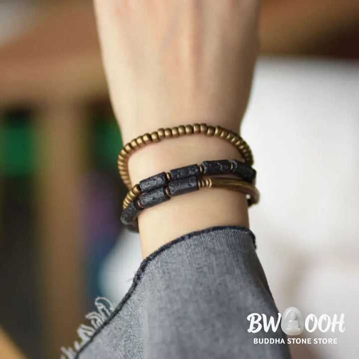 Buddha Stones Vintage Lava Rock Copper Beads Multi-layered Wrap Bracelet - BWOOOH - Bracelet
