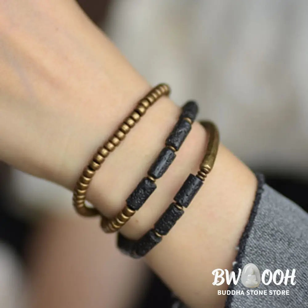 Buddha Stones Vintage Lava Rock Copper Beads Multi-layered Wrap Bracelet - BWOOOH - Bracelet